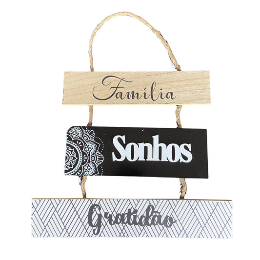 PLACA DECORATIVA FAMÍLIA SONHOS GRATIDÃO (1 UNIDADE)