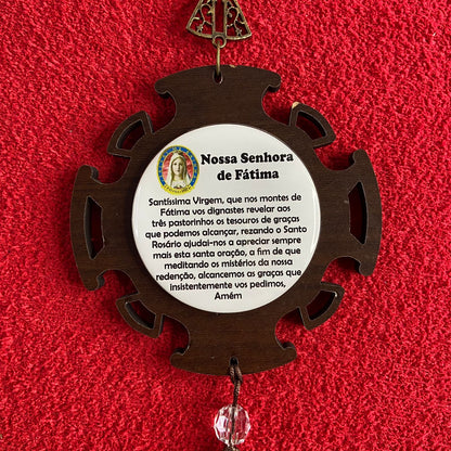 ADORNO DUPLO NOSSA SENHORA DE FÁTIMA COM MEDALHA (1 UNIDADE)