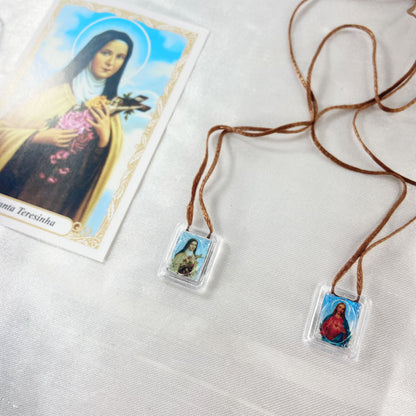 ESCAPULÁRIO CORDINHA SANTA TERESINHA E SAGRADO CORAÇÃO DE JESUS (12 UNIDADES)