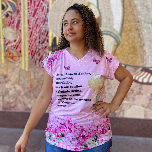CAMISETA RELIGIOSA SANTO ANJO ROSA TAMANHO:G (1 UNIDADE)