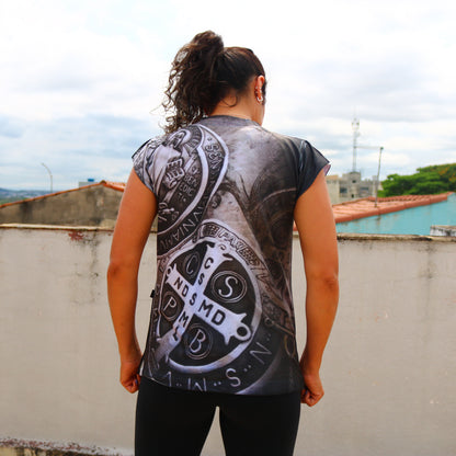 CAMISETA RELIGIOSA MEDALHA SÃO BENTO MOD2 TAMANHO:G (1 UNIDADE)