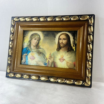 QUADRO COM MOLDURA RESINADO SAGRADO CORAÇÃO DE JESUS E IMACULADO CORAÇÃO DE MARIA  20,5X15,5 (1 UNIDADE)