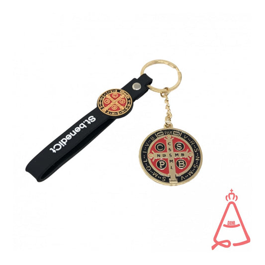 CHAVEIRO MEDALHA SÃO BENTO COM FITA SILICONE PRETO (3 UNIDADES)