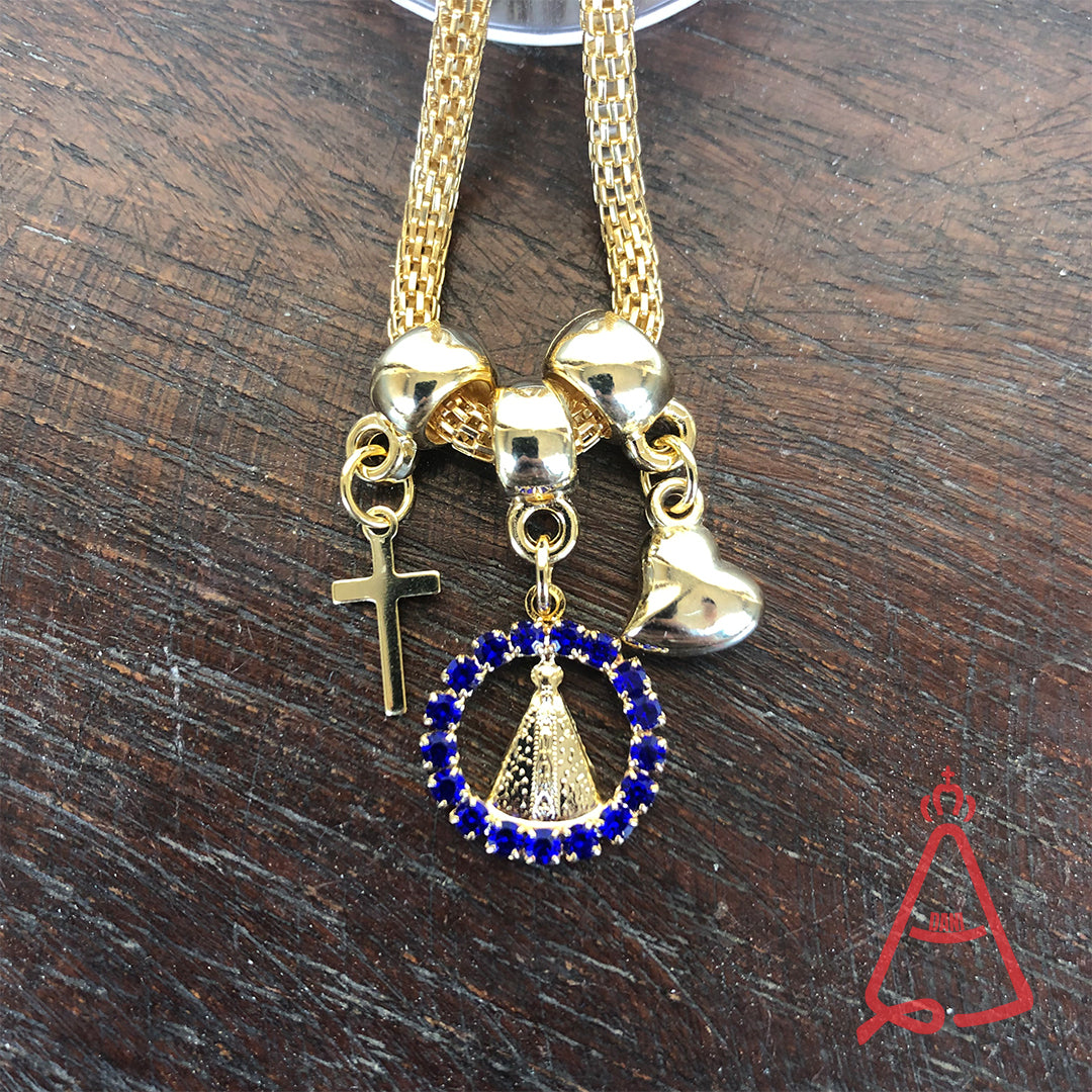 PULSEIRA DOURADA REDONDA NOSSA SENHORA APARECIDA COM STRASS (6 UNIDADES)