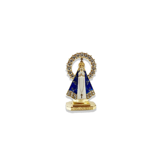 IMAGEM NOSSA SENHORA APARECIDA PARA CARRO COM STRASS BRANCO MOD 2  (12 UNIDADES)