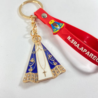 CHAVEIRO NOSSA SENHORA APARECIDA COM FITA SILICONE VERMELHO (3 UNIDADES)