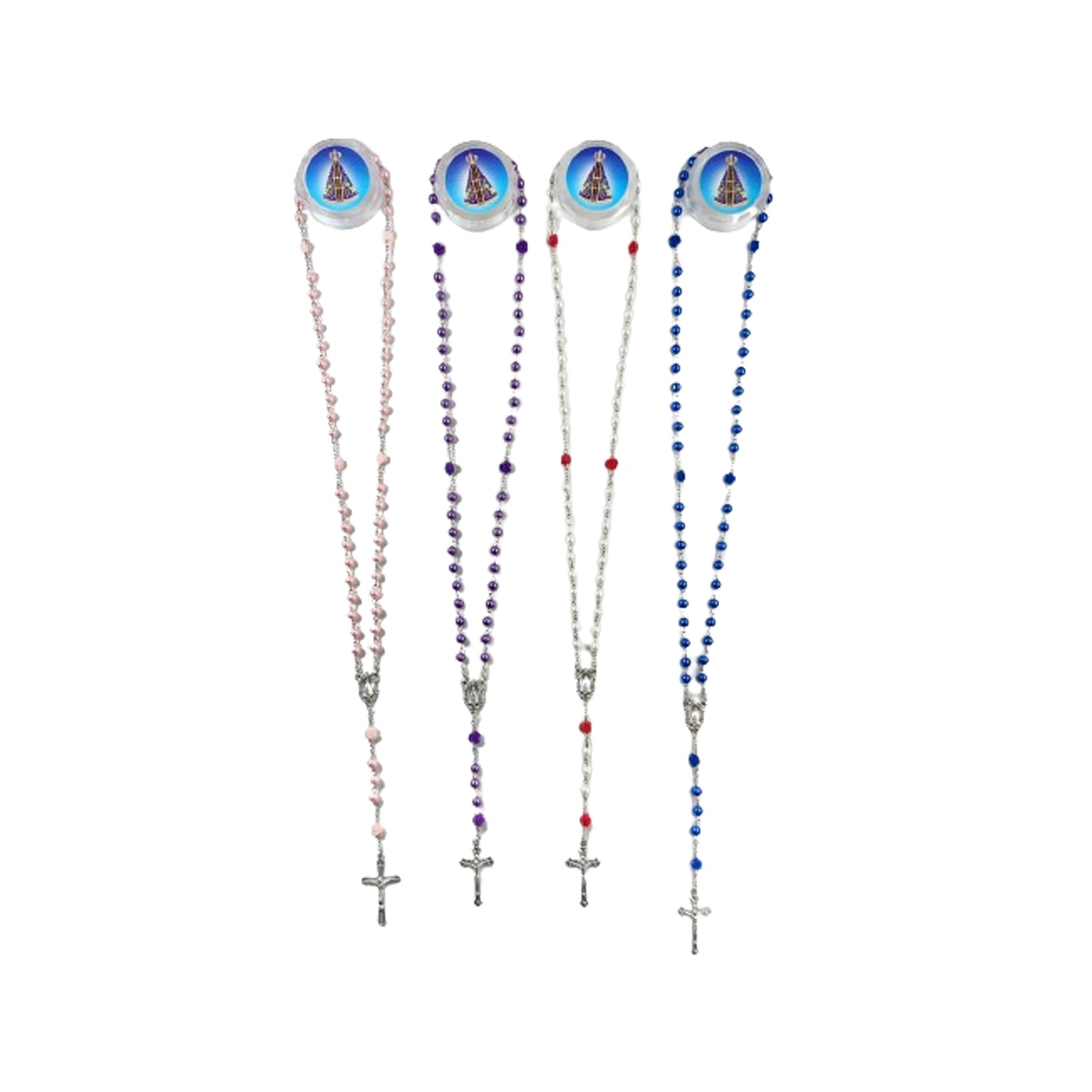 TERÇO NOSSA SENHORA APARECIDA PÉROLA ROSAS 6MM (12 UNIDADES)