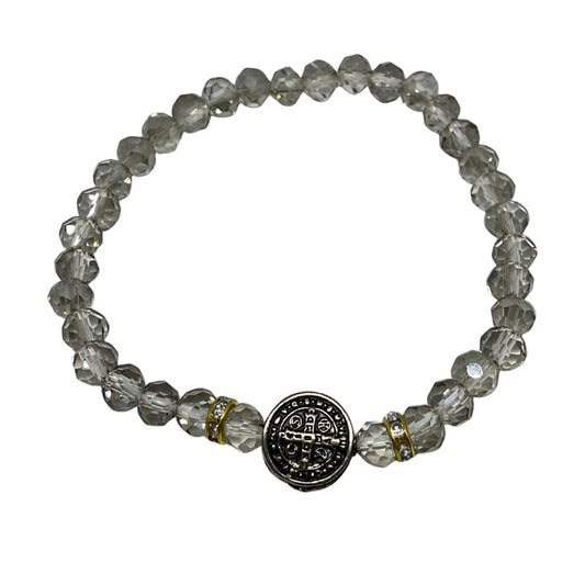 PULSEIRA CRISTAL MEDALHA SÃO BENTO CINZA (12 UNIDADES)
