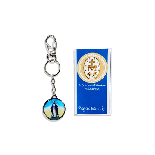 CHAVEIRO METAL DUPLA FACE COM MOSQUETE N.SRA DA MEDALHA MILAGROSA (6 UNIDADES)