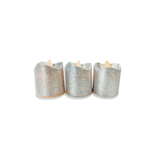 KIT VELA ELETRÔNICA COM GLITER PRATA 4,5CM (03 UNIDADES)