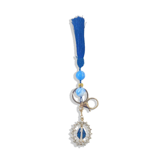 CHAVEIRO LUXO COM MOSQUETE NOSSA SENHORA DAS GRAÇAS COM POMPOM AZUL MARINHO (1 UNIDADE)