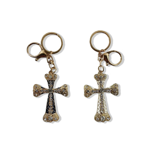 CHAVEIRO LUXO COM MOSQUETE CRUCIFIXO CORES SORTIDAS COM STRASS (6 UNIDADES)