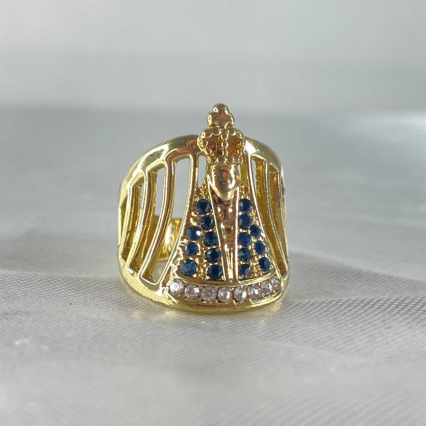 ANEL DOURADO NOSSA SENHORA APARECIDA COM STRASS (15 UNIDADES)