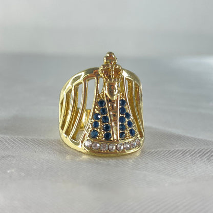 ANEL DOURADO NOSSA SENHORA APARECIDA COM STRASS (15 UNIDADES)