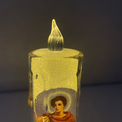 VELA ELETRÔNICA TRANSPARENTE SANTO EXPEDITO 15CM (1 UNIDADE)
