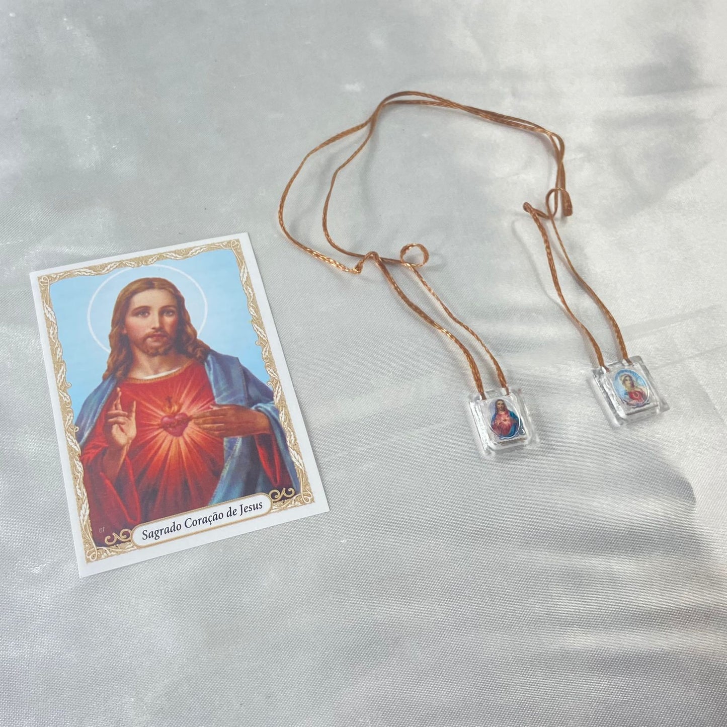 ESCAPULÁRIO CORDINHA IMACULADO CORAÇÃO DE MARIA E SAGRADO CORAÇÃO DE JESUS (12 UNIDADES)