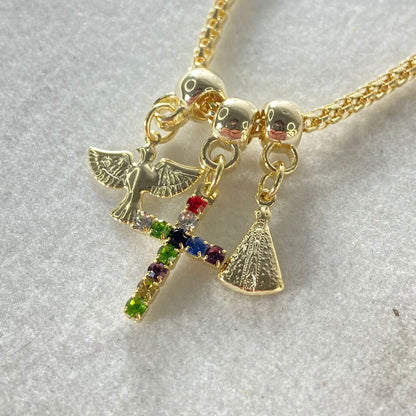 PULSEIRA DOURADA CRUZ COM STRASS CORES SORTIDAS (6 UNIDADES)