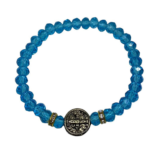 PULSEIRA CRISTAL MEDALHA SÃO BENTO AZUL (6 UNIDADES)