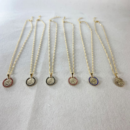 CORRENTE DOURADA OVAL SANTA RITA DE CÁSSIA G COM STRASS CORES SORTIDAS (3 UNIDADES)