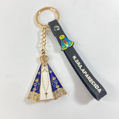 CHAVEIRO NOSSA SENHORA APARECIDA COM FITA SILICONE PRETO (3 UNIDADES)