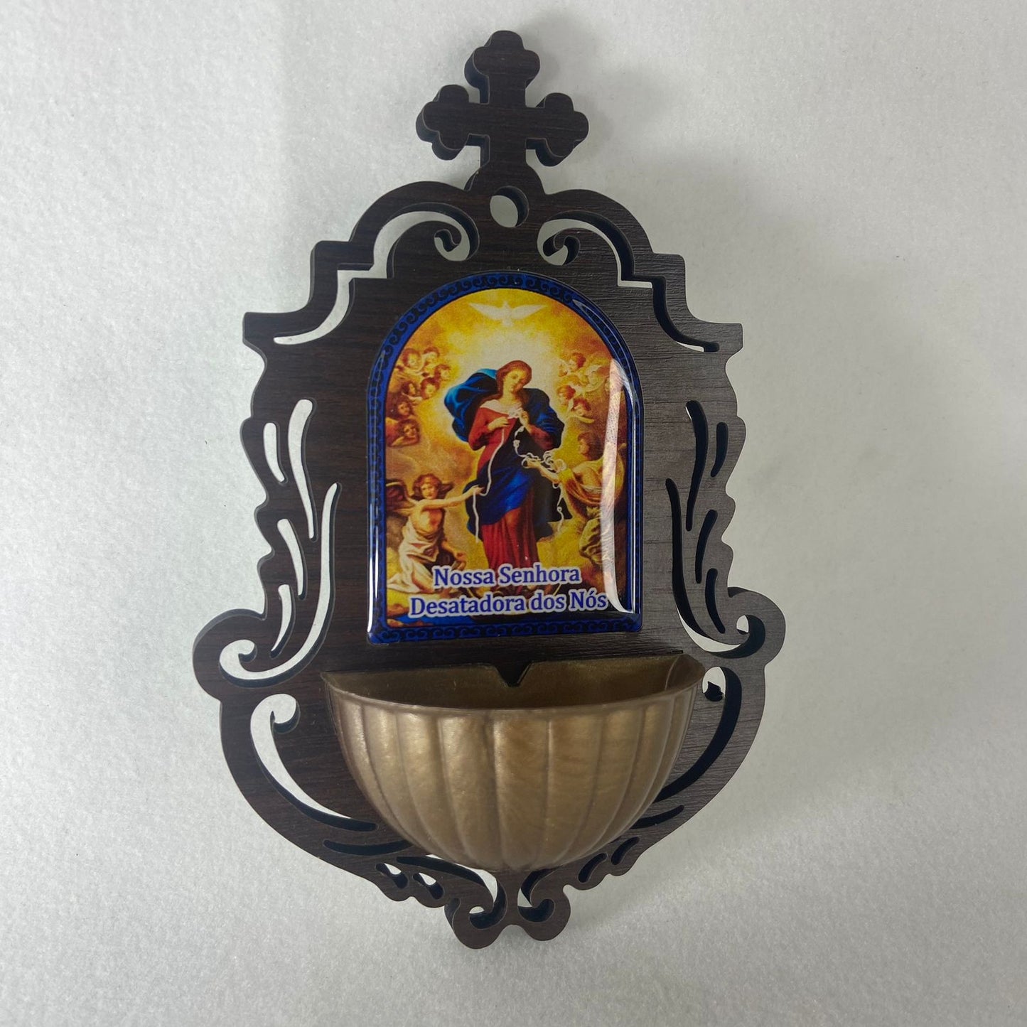PORTA AGUA BENTA MDF NOSSA SENHORA DESATADORA DOS NÓS 16CM (1 UNIDADE)