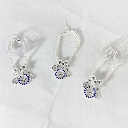 PULSEIRA NÍQUEL DIVINO ESPIRITO SANTO COM STRASS AZUL  (6 UNIDADES)