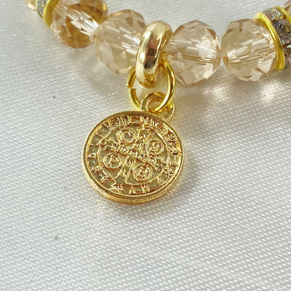 PULSEIRA CRISTAL MEDALHA SÃO BENTO CREME ( 3 UNIDADES)