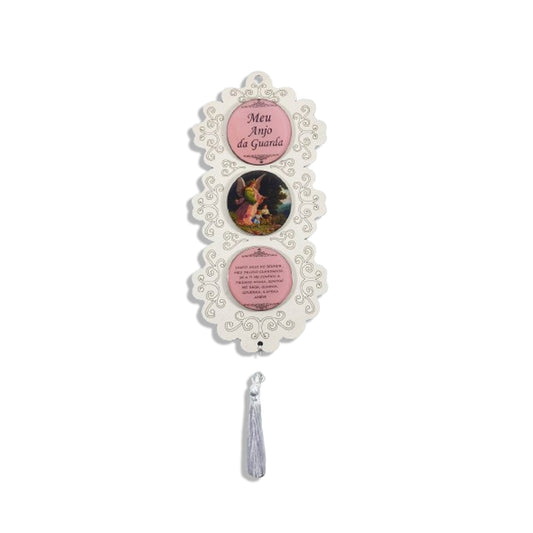 ADORNO UNICO TRIPLO BRANCO ANJO DA GUARDA ROSA (1 UNIDADE)