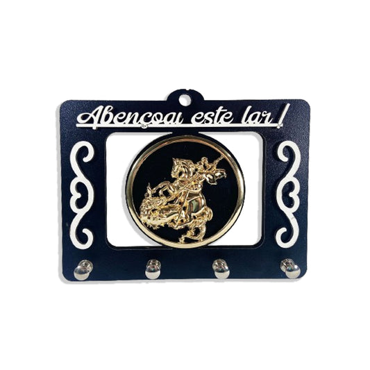 PORTA CHAVE VAZADO PRETO SÃO JORGE EM RELEVO 13,5CM (1 UNIDADE)