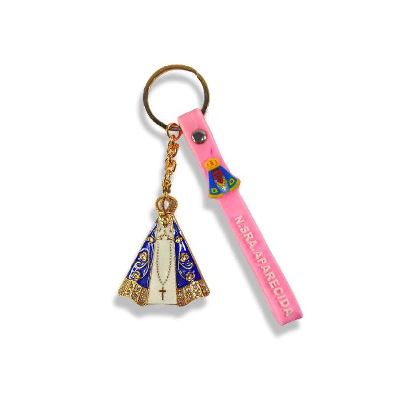 CHAVEIRO NOSSA SENHORA APARECIDA COM FITA SILICONE ROSA (3 UNIDADES)