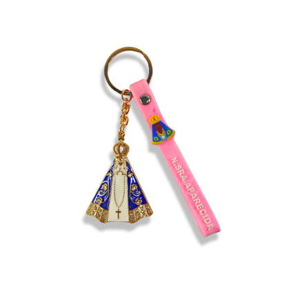 CHAVEIRO NOSSA SENHORA APARECIDA COM FITA SILICONE ROSA (3 UNIDADES)