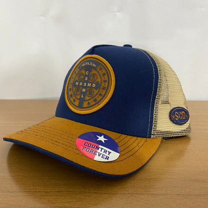 BONÉ MEDALHA SÃO BENTO CARAMELO E AZUL  (1 UNIDADES)