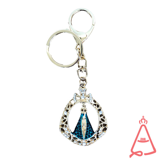 CHAVEIRO LUXO VAZADO NOSSA SENHORA APARECIDA STRASS AZUL (6 UNIDADES)