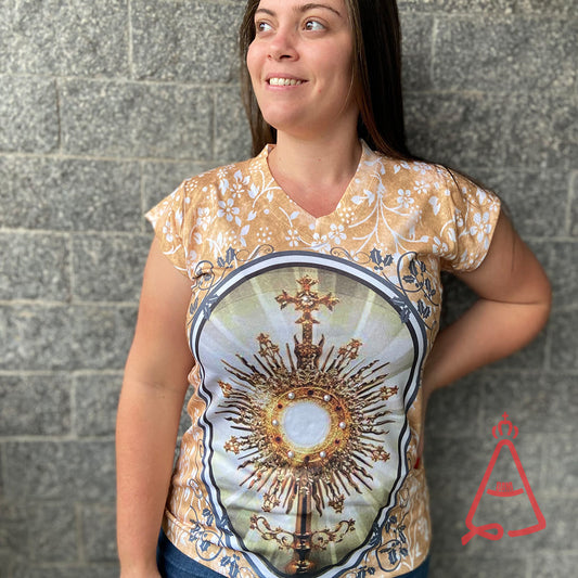 CAMISETA RELIGIOSA SANTISSIMO SACRAMENTO FLORIDO TAMANHO:G (1 UNIDADE)