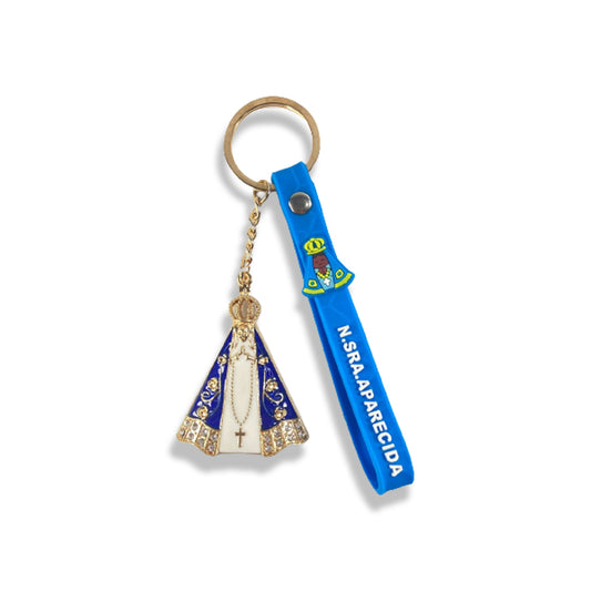 CHAVEIRO NOSSA SENHORA APARECIDA COM FITA SILICONE AZUL (3 UNIDADES)