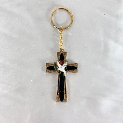 CHAVEIRO LUXO EUCARISTIA CRUCIFIXO PRETO COM STRASS (3 UNIDADES)