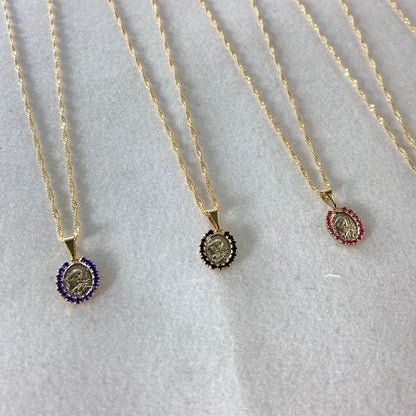 CORRENTE DOURADA OVAL SANTA RITA DE CÁSSIA P COM STRASS CORES SORTIDAS (3 UNIDADES)