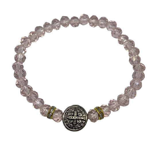 PULSEIRA CRISTAL MEDALHA SÃO BENTO ROSA (12 UNIDADES)