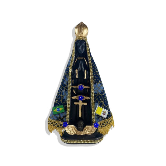IMAGEM DE GESSO NOSSA SENHORA APARECIDA MANTO COM PÉROLA E STRASS DOURADO MOD2 29CM (1 UNIDADE)