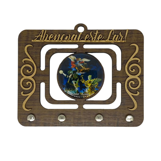 PORTA CHAVE VAZADO RESINADO PROTEÇÃO DOS ARCANJOS MOD2 14CM (1 UNIDADE)