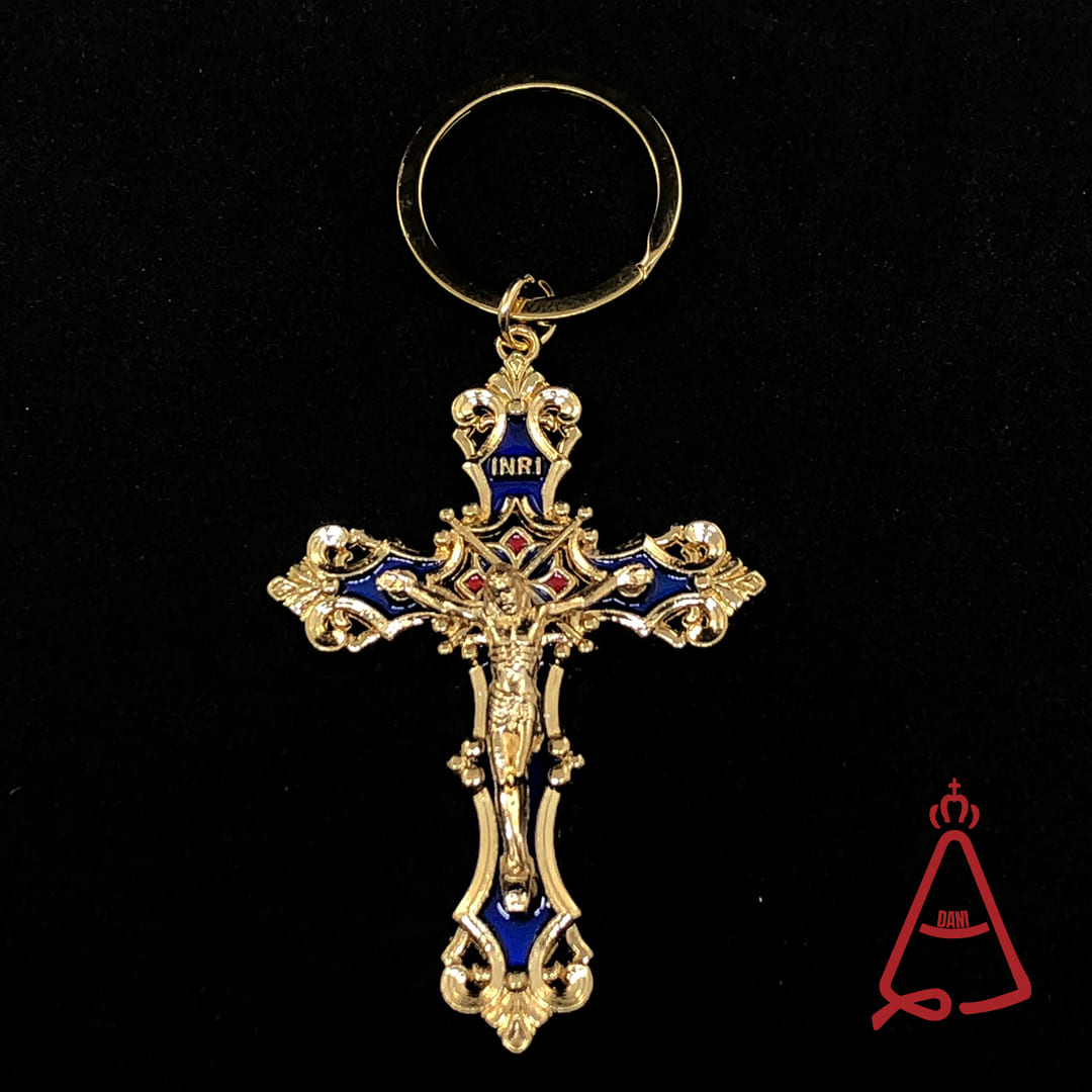 CHAVEIRO DOURADO CRUCIFIXO DETALHADO CORES SORTIDAS (6 UNIDADES)
