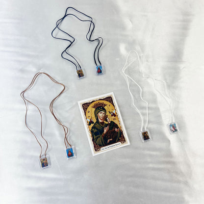 ESCAPULÁRIO CORDINHA NOSSA SENHORA DO PERPÉTUO SOCORRO E SAGRADO CORAÇÃO DE JESUS (12 UNIDADES)