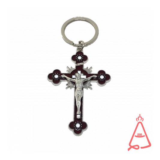 CHAVEIRO PRATA CRUCIFIXO VERMELHO (3 UNIDADES)