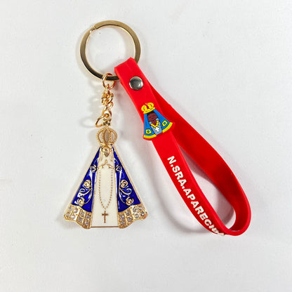 CHAVEIRO NOSSA SENHORA APARECIDA COM FITA SILICONE VERMELHO (3 UNIDADES)