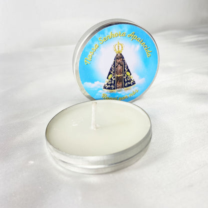 KIT LATA COM VELA AROMATIZADA NOSSA SENHORA APARECIDA (3 UNIDADES)
