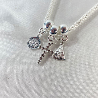 PULSEIRA NÍQUEL CRUZ COM STRASS BRANCO (6 UNIDADES)