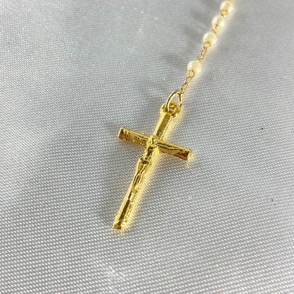 TERÇO PÉROLA NA CAIXINHA CÁLICE DOURADO 4MM (1 UNIDADE)