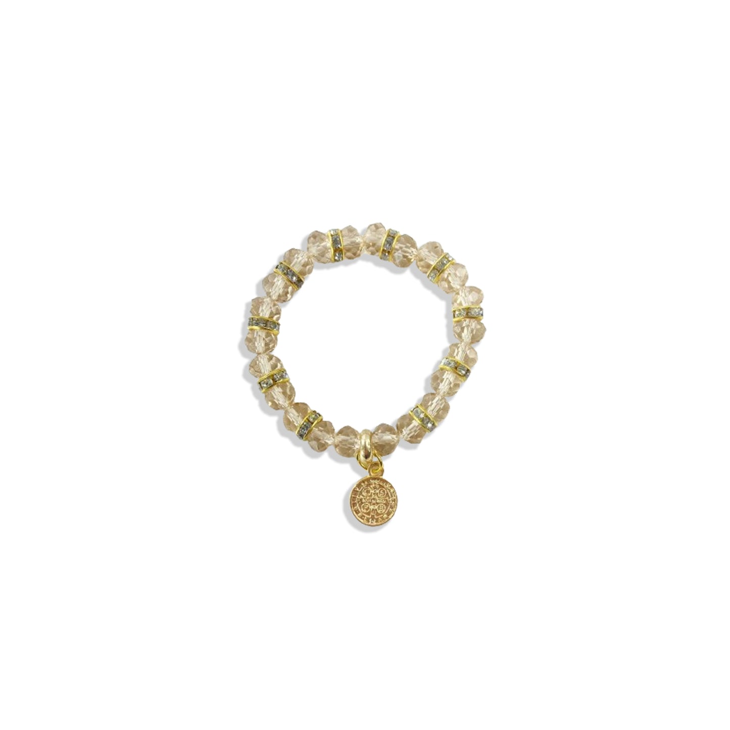 PULSEIRA CRISTAL MEDALHA SÃO BENTO CREME ( 3 UNIDADES)