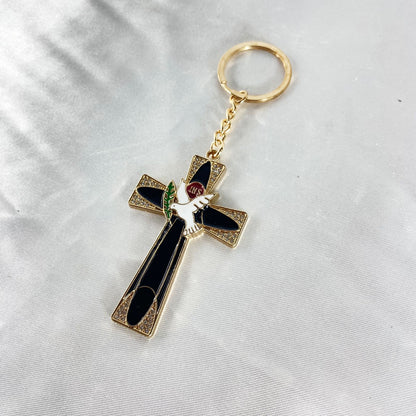 CHAVEIRO LUXO EUCARISTIA CRUCIFIXO PRETO COM STRASS (3 UNIDADES)