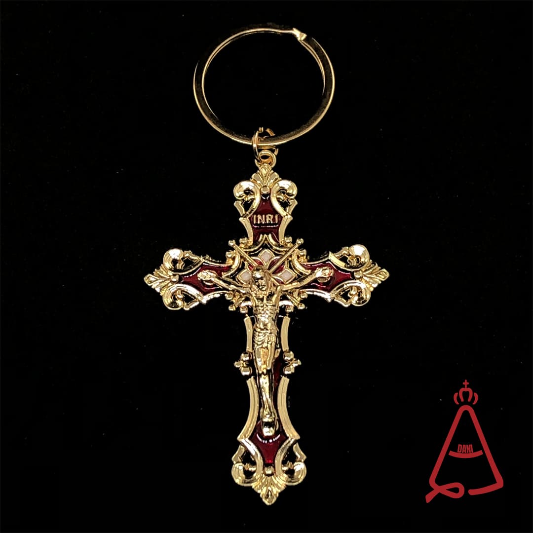 CHAVEIRO DOURADO CRUCIFIXO DETALHADO CORES SORTIDAS (6 UNIDADES)